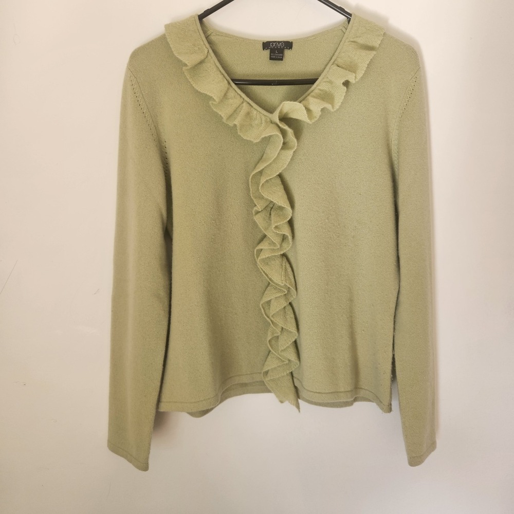 Prive Cashmere Sweater Ruffle Womens L Quiet Luxury Timeless Natural Fiber